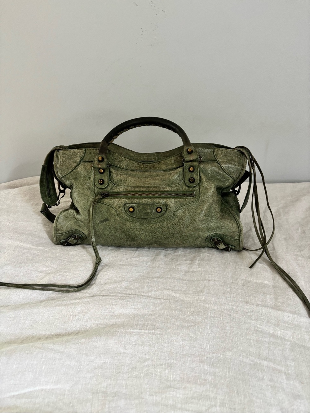 Balenciaga City Bag in Moss Green and Brass Hardware